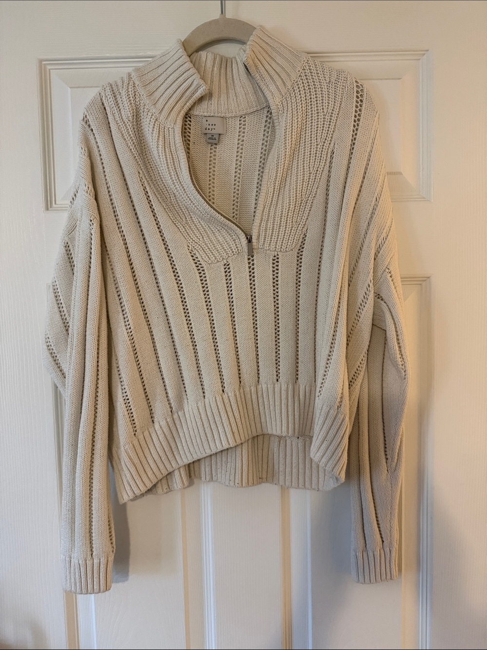 a new day Cream Open-Knit Cropped Sweater with Mock Collar